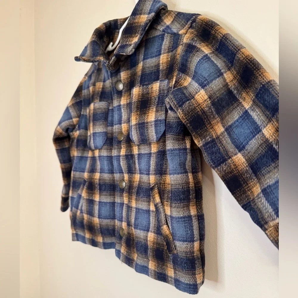 Old Navy Kids Plaid Shacket Blue and Brown Toddler Boys Size 2T Quilted Lining